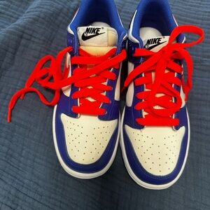 Nike White and Blue Sneakers with orange Accents